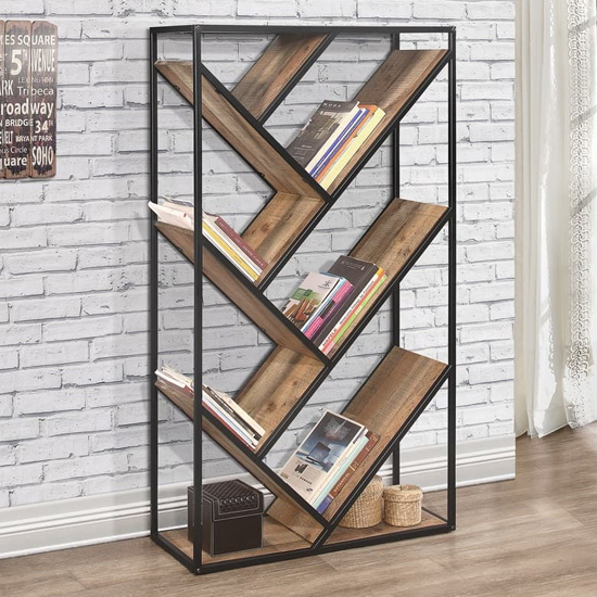 Read more about Urban diagonal wooden bookcase in rustic