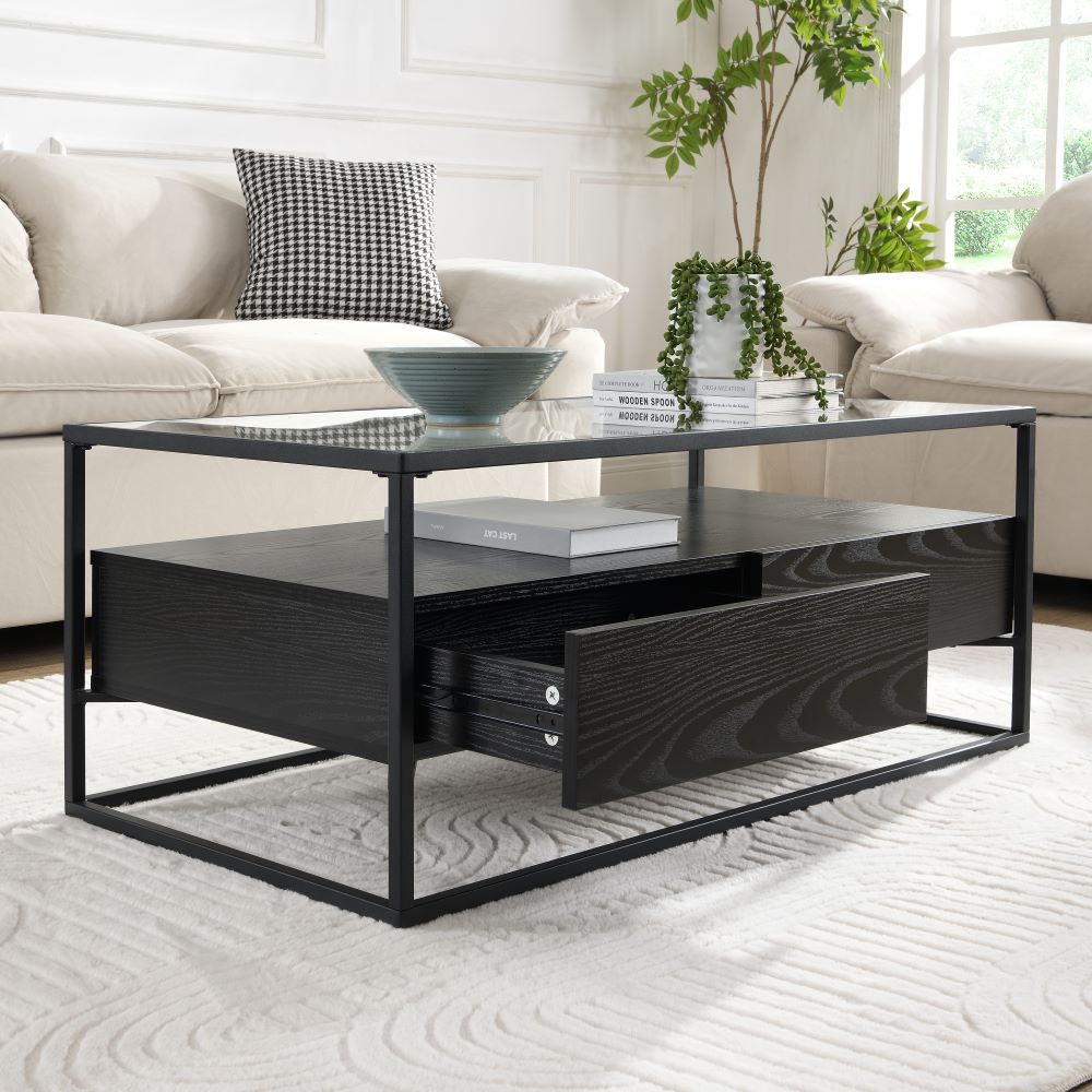 Urban Glass Top Edge Coffee Table In Black Wood