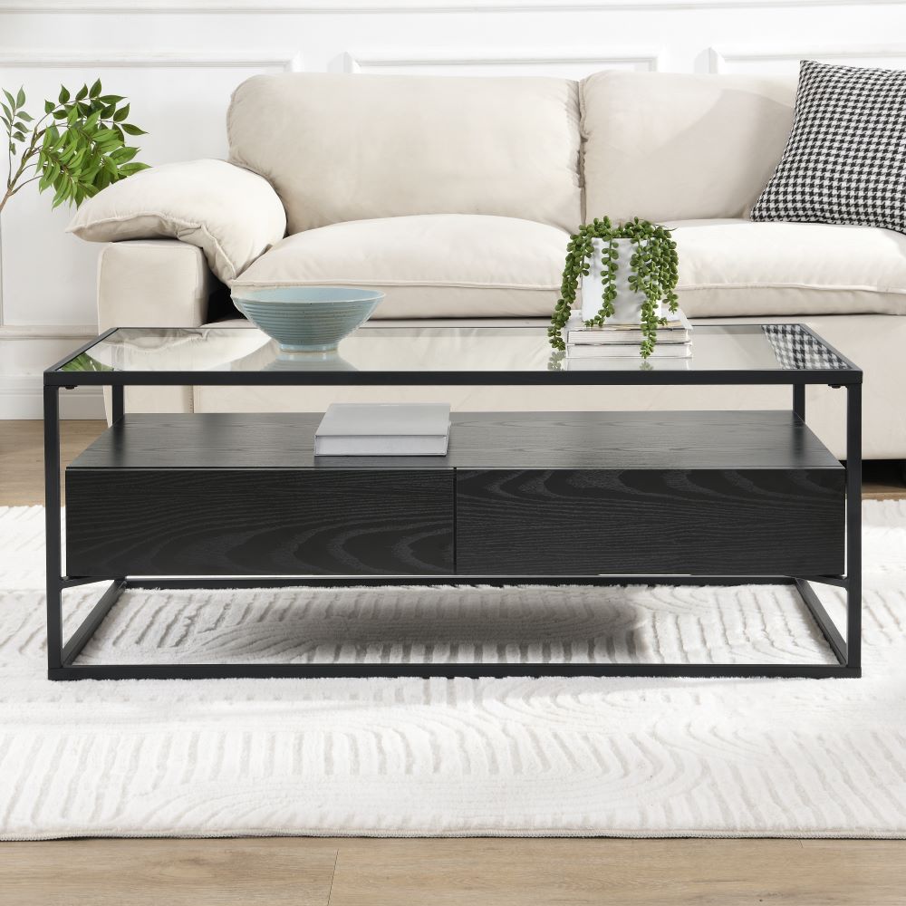 Urban Glass Top Edge Coffee Table In Black Wood