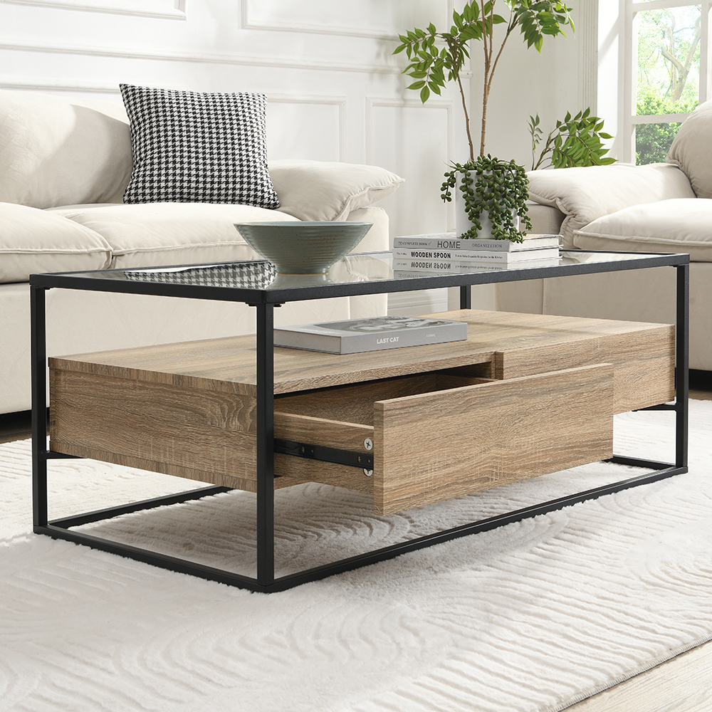 Urban Glass Top Edge Coffee Table In Sanremo Oak