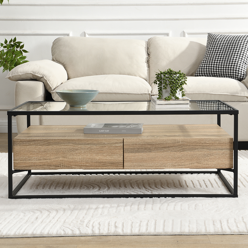 Urban Glass Top Edge Coffee Table In Sanremo Oak