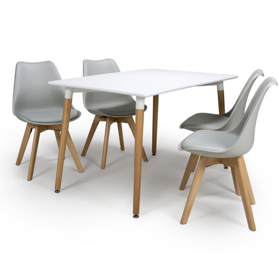 Product photograph of Regis Rectangular Dining Set In White With 4 Grey Chairs from Furniture in Fashion