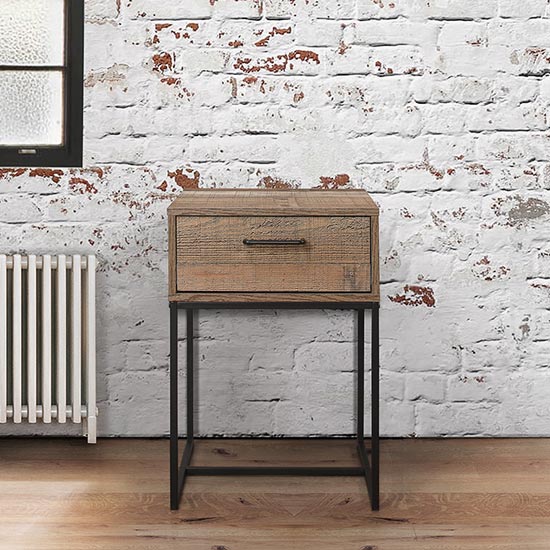 Photo of Urban wooden narrow bedside cabinet in rustic with 1 drawer