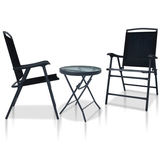 Product photograph of Urbana Glass And Steel 3 Piece Bistro Set In Black from Furniture in Fashion
