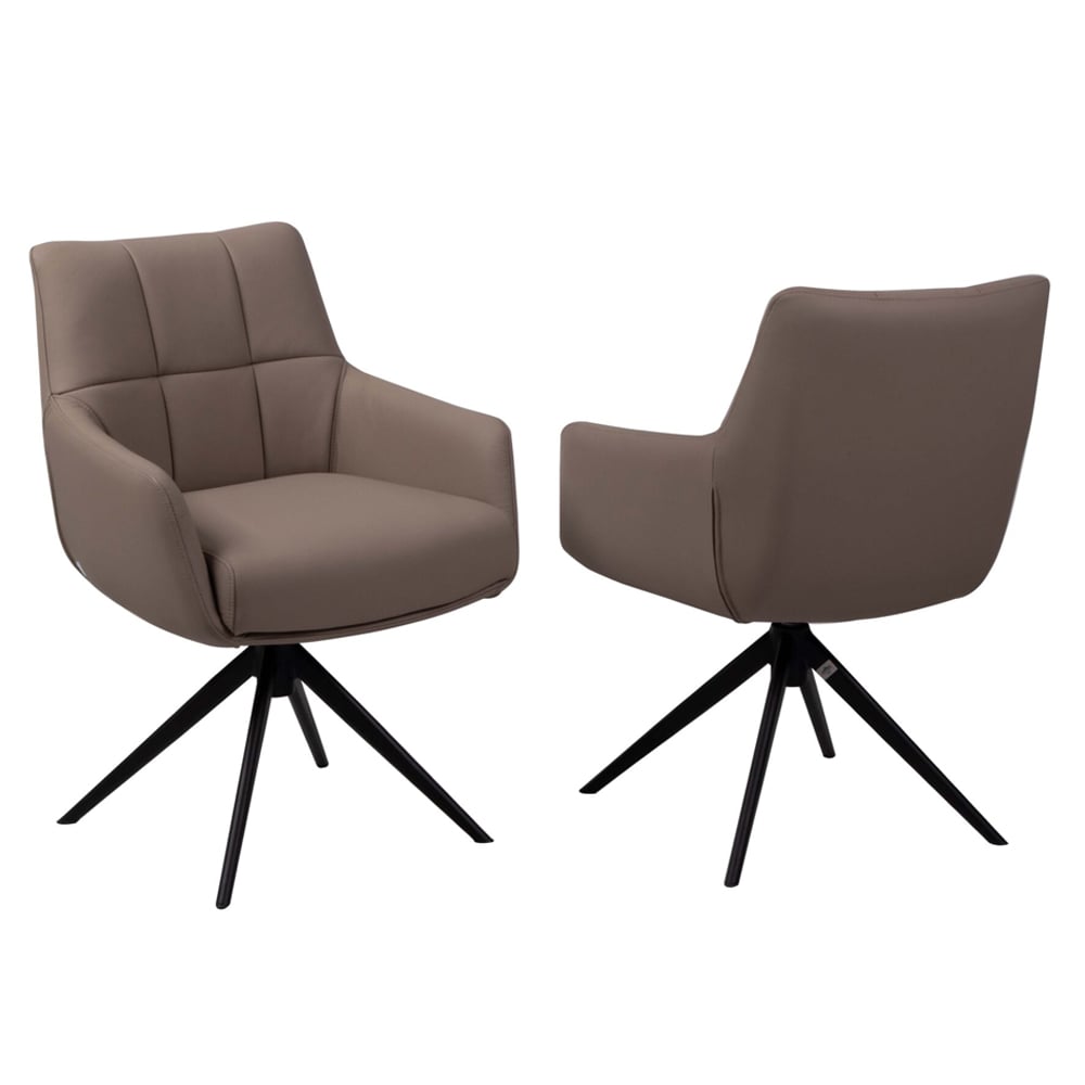 Urbana Sand PU Leather Dining Chairs With Black Legs In Pair