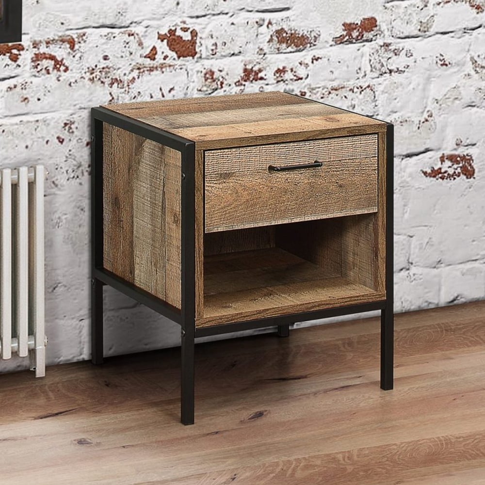 Urbana Wooden Bedside Cabinet With 1 Drawer 1 Shelf In Rustic