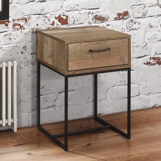 Product photograph of Urbana Wooden Bedside Cabinet Narrow With 1 Drawer In Rustic from Furniture in Fashion