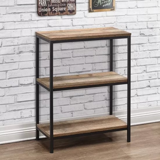 Urbana Wooden Bookcase With 3 Tiers In Rustic