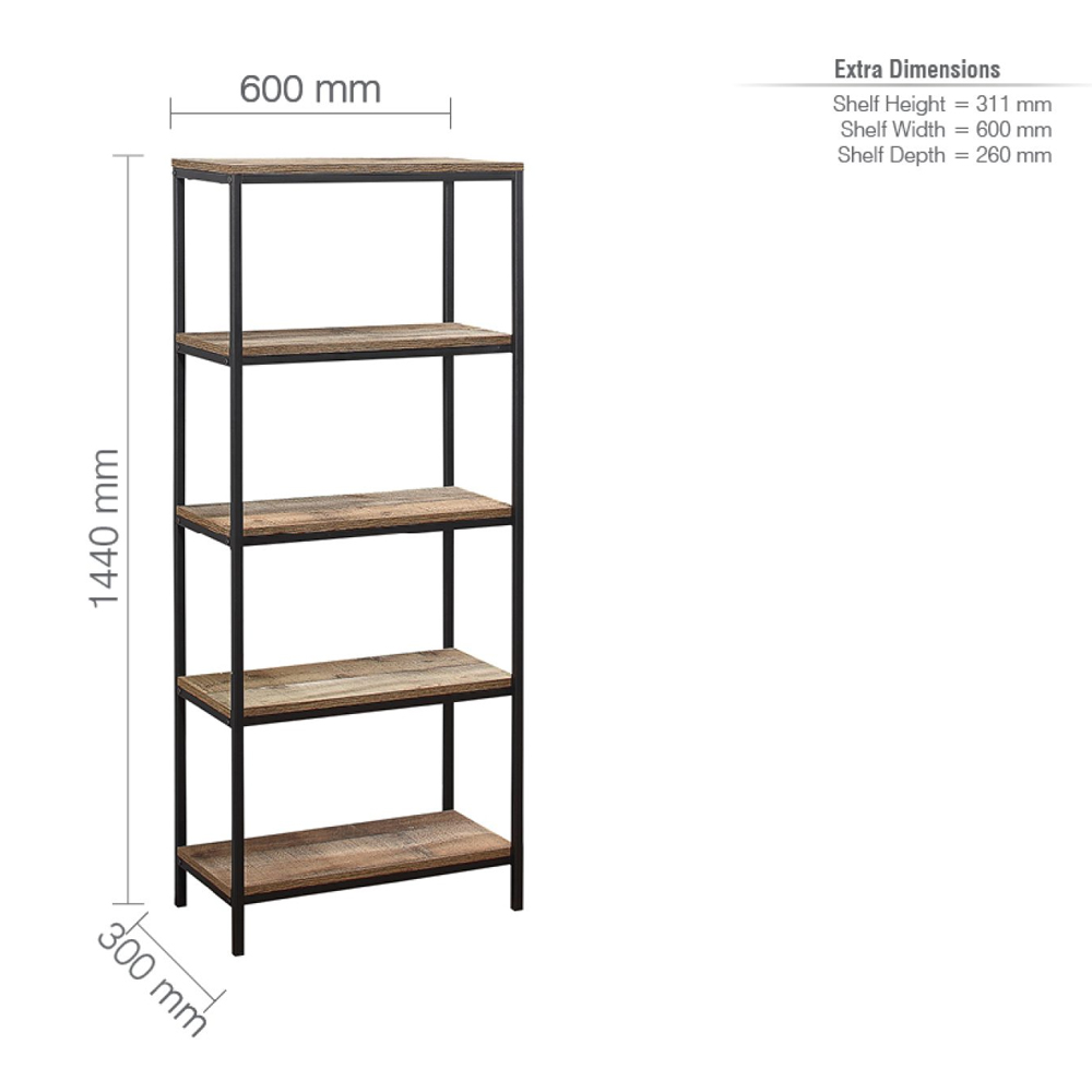 Urbana Wooden Bookcase With 4 Shelves In Rustic