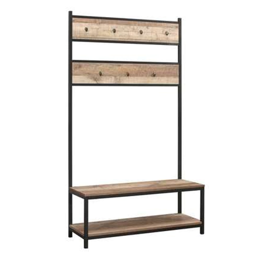 Urbana Wooden Coat Rack With Seating Bench In Rustic