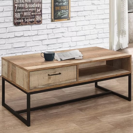 Product photograph of Urbana Wooden Coffee Table With 1 Drawer In Rustic from Furniture in Fashion