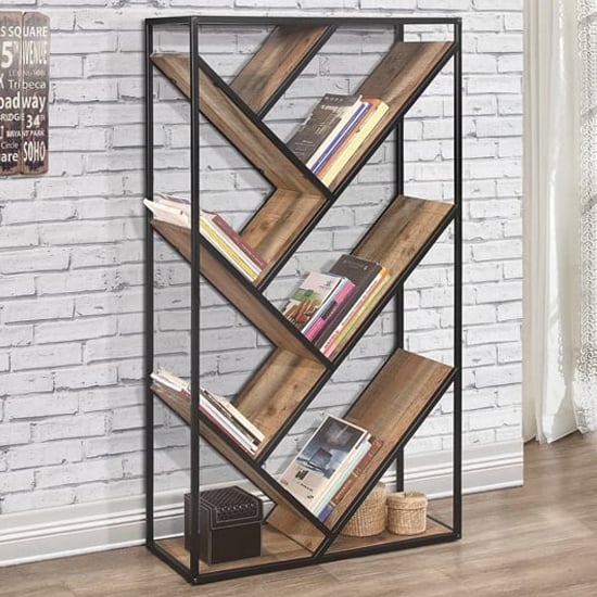 Urbana Wooden Diagonal Bookcase In Rustic