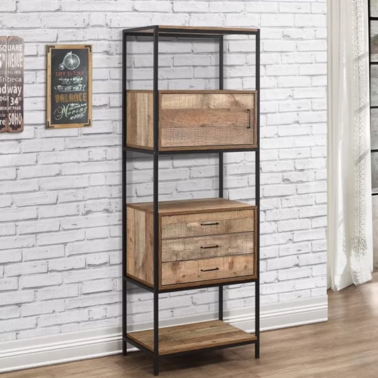 Read more about Urbana wooden shelving unit with 3 drawers in rustic