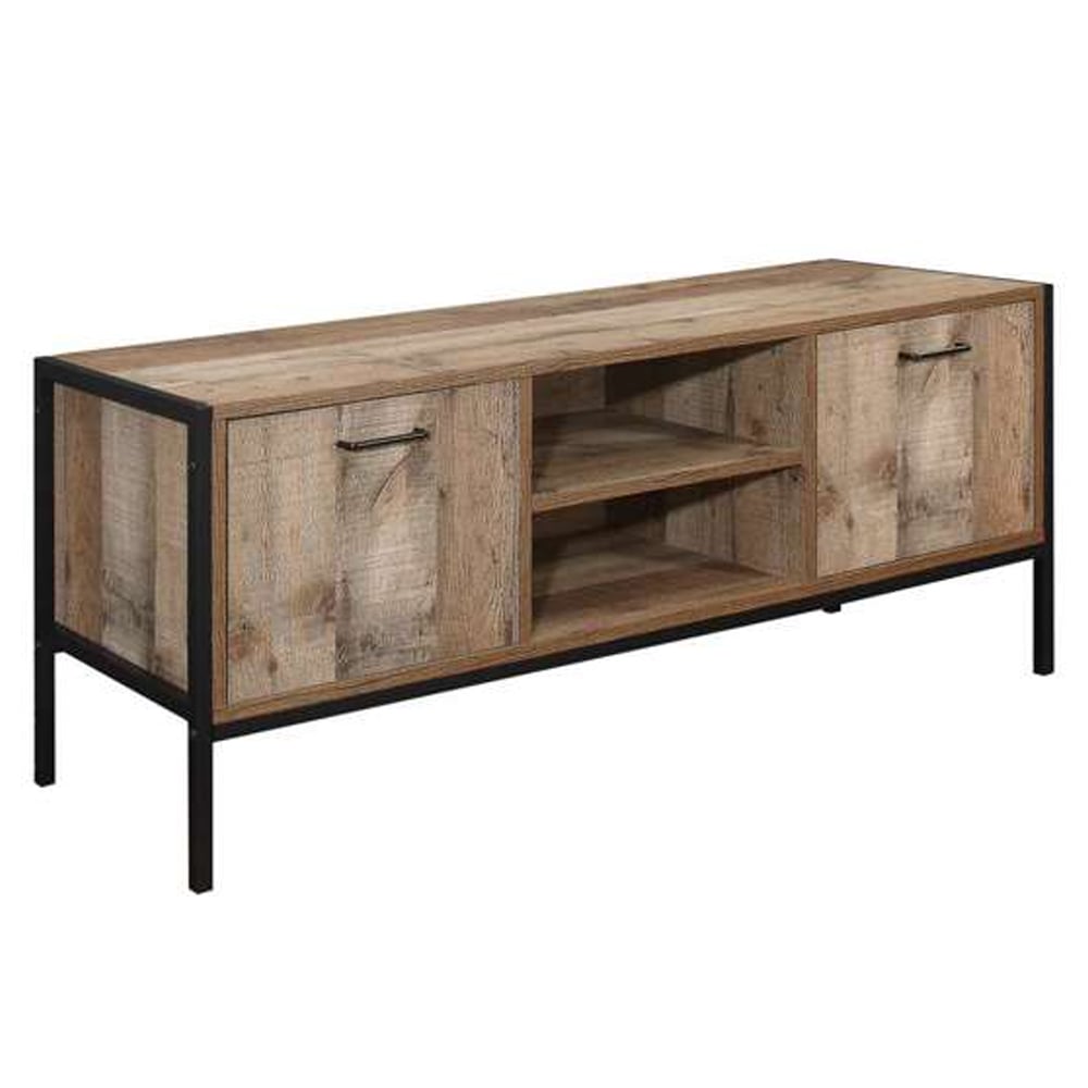 Urbana Wooden TV Stand With 2 Doors 2 Shelves In Rustic