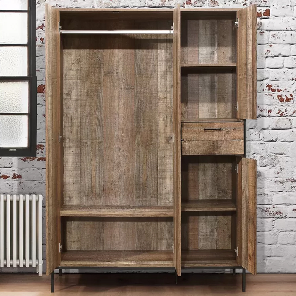 Urbana Wooden Wardrobe With 4 Doors In Rustic