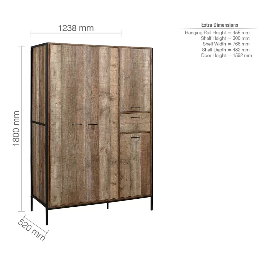 Urbana Wooden Wardrobe With 4 Doors In Rustic