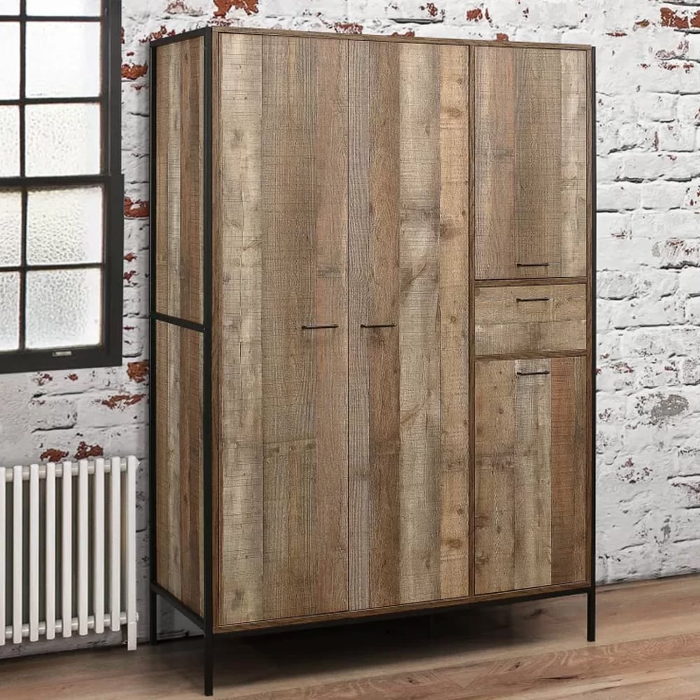 Product photograph of Urbana Wooden Wardrobe With 4 Doors In Rustic from Furniture in Fashion