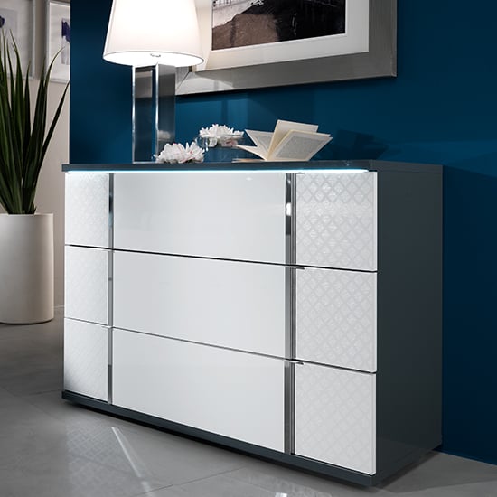 Read more about Urbino led chest of drawers in gray and white with 3 drawers