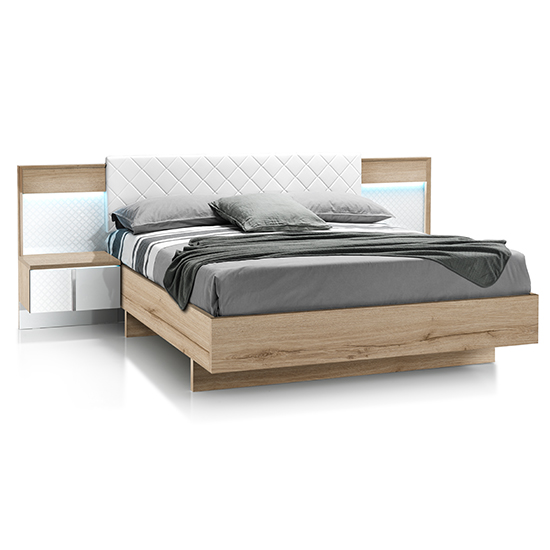 Urbino LED Double Bed In Oak And White With 2 Nightstands_2