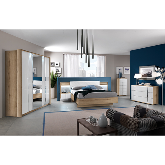 Urbino LED Double Bed In Oak And White With 2 Nightstands_5