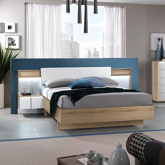 Urbino LED Double Bed In Oak And White With 2 Nightstands