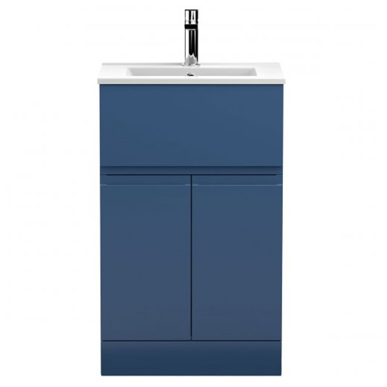 Read more about Urfa 50cm 1 drawer vanity with minimalist basin in satin blue