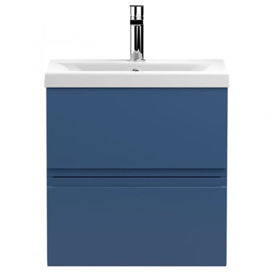Product photograph of Urfa 50cm Wall Hung Vanity With Mid Edged Basin In Satin Blue from Furniture in Fashion