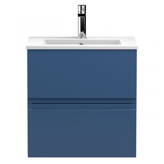 Product photograph of Urfa 50cm Wall Hung Vanity With Minimalist Basin In Satin Blue from Furniture in Fashion