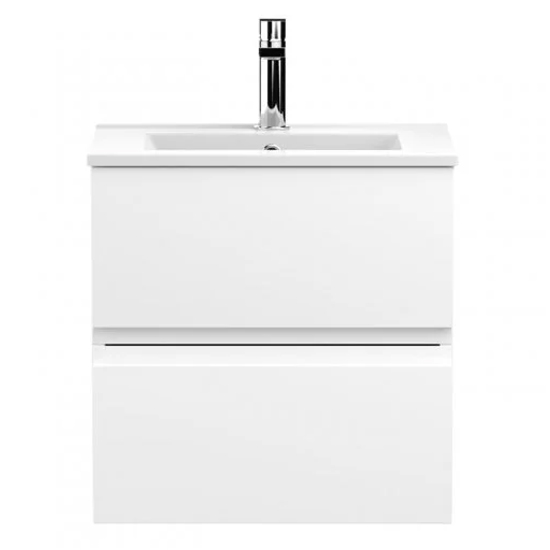 Photo of Urfa 50cm wall hung vanity with minimalist basin in satin white