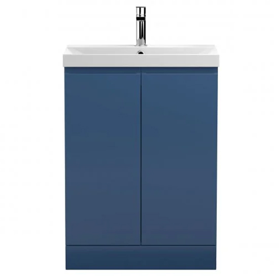 Product photograph of Urfa 60cm 2 Doors Vanity With Thin Edged Basin In Satin Blue from Furniture in Fashion