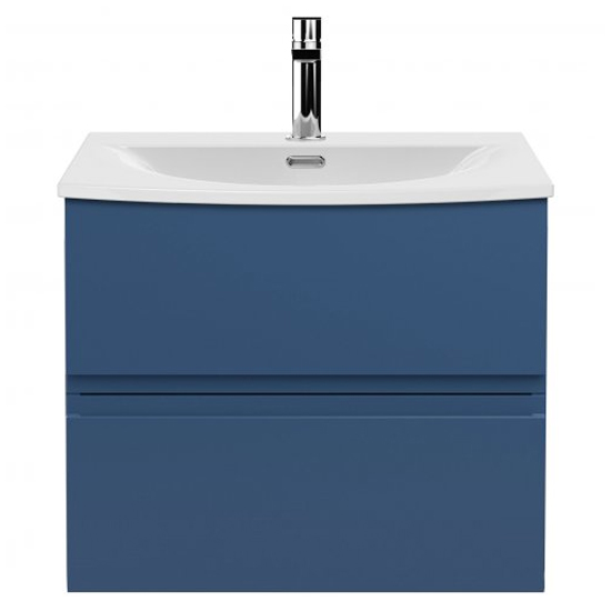 Photo of Urfa 60cm wall hung vanity with curved basin in satin blue