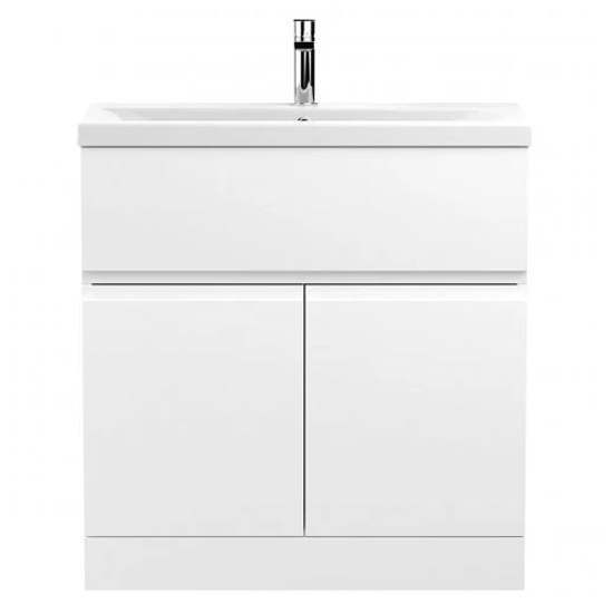 Read more about Urfa 80cm floor vanity with mid edged basin in satin white