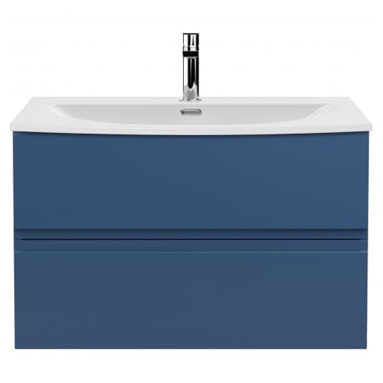 Product photograph of Urfa 80cm Wall Hung Vanity With Curved Basin In Satin Blue from Furniture in Fashion