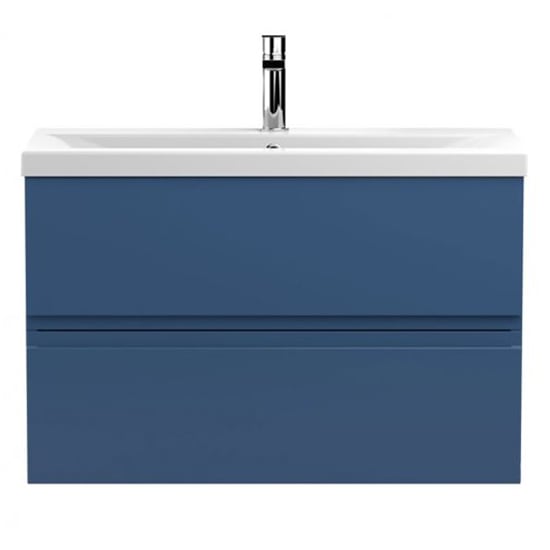 Product photograph of Urfa 80cm Wall Hung Vanity With Mid Edged Basin In Satin Blue from Furniture in Fashion