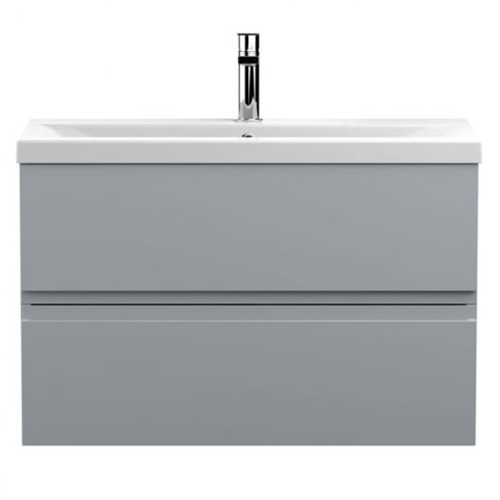 Read more about Urfa 80cm wall hung vanity with mid edged basin in satin grey
