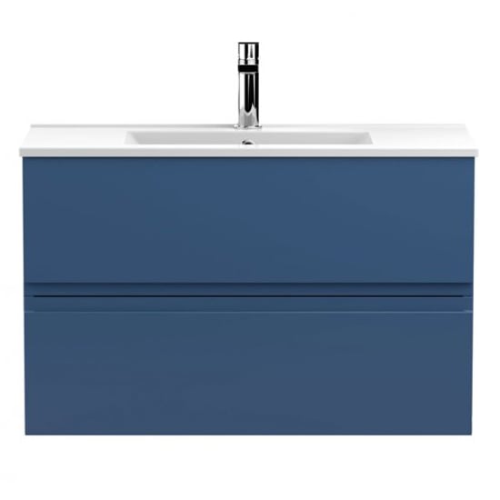 Product photograph of Urfa 80cm Wall Hung Vanity With Minimalist Basin In Satin Blue from Furniture in Fashion