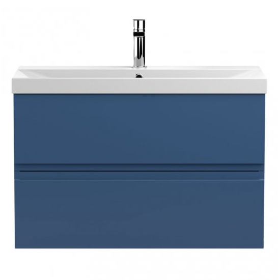 Product photograph of Urfa 80cm Wall Hung Vanity With Thin Edged Basin In Satin Blue from Furniture in Fashion