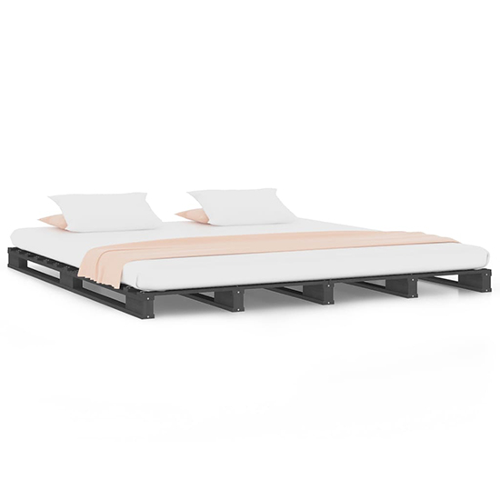 Urika Solid Pine Wood King Size Bed In Grey