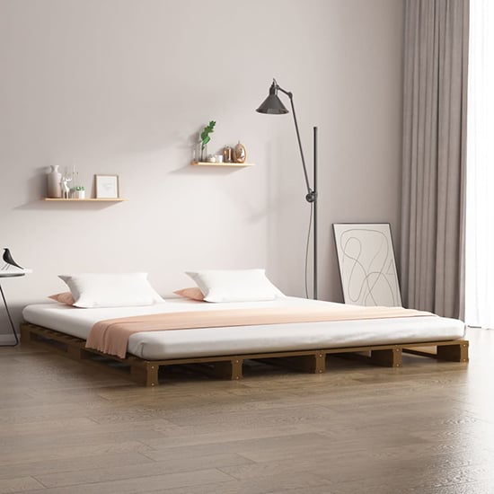 Product photograph of Urika Solid Pine Wood King Size Bed In Honey Brown from Furniture in Fashion