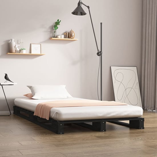 Urika Solid Pine Wood Single Bed In Black_1