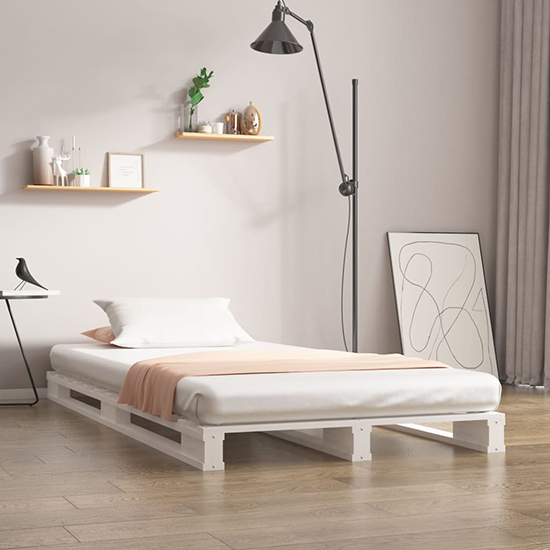 Urika Solid Pine Wood Single Bed In White