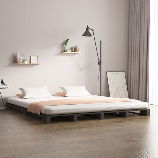 Photo of Urika solid pine wood small double bed in grey