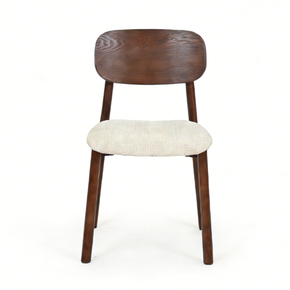Urmel Walnut Wooden Dining Chairs with Cream Fabric Seat in Pair