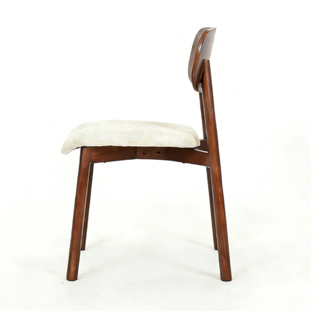 Urmel Walnut Wooden Dining Chairs with Cream Fabric Seat in Pair