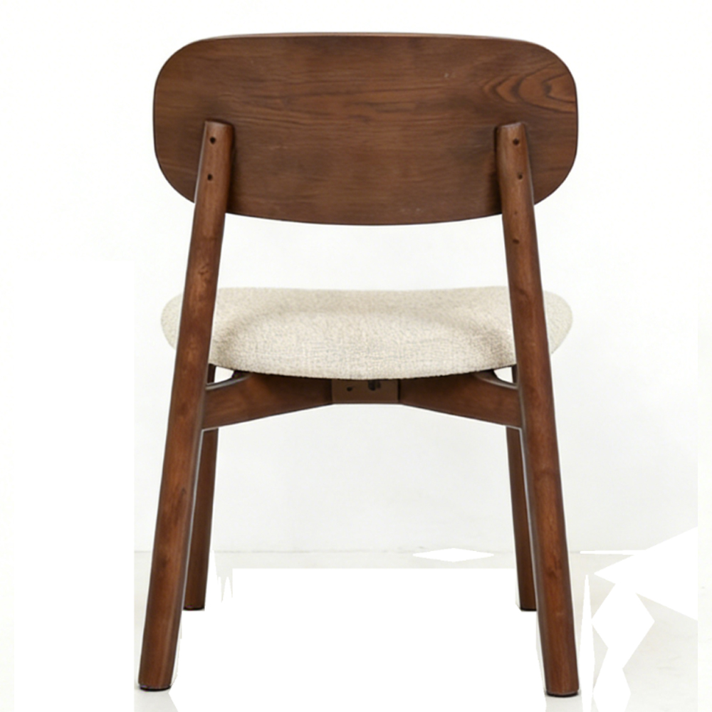 Urmel Walnut Wooden Dining Chairs with Cream Fabric Seat in Pair