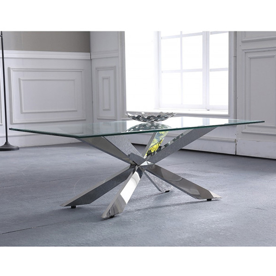 Urvin Clear Glass Coffee Table With Silver Stainless Steel Legs