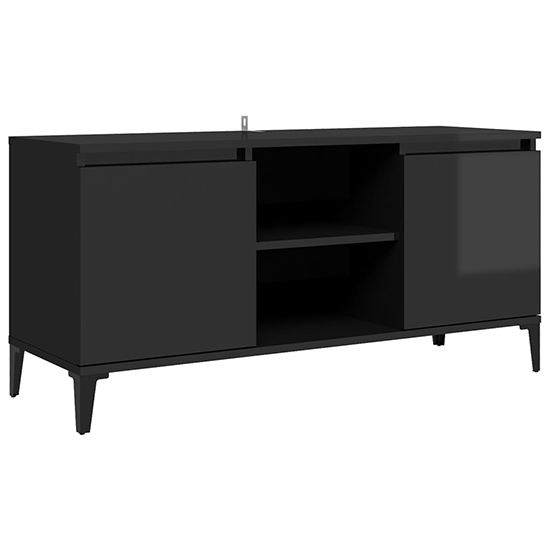 Usra High Gloss TV Stand With 2 Doors And Shelf In Black_4