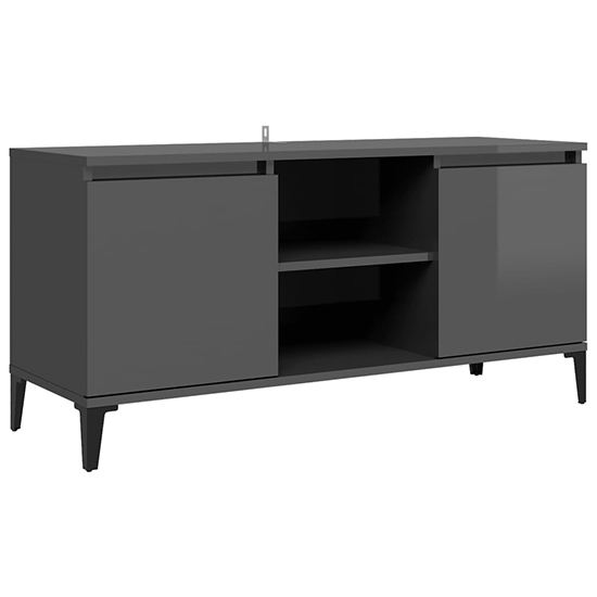Usra High Gloss TV Stand With 2 Doors And Shelf In Grey_3