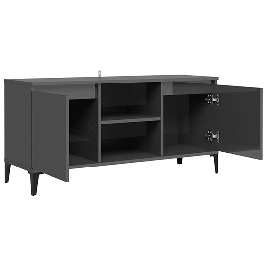 Usra High Gloss TV Stand With 2 Doors And Shelf In Grey_5