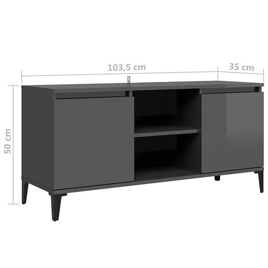 Usra High Gloss TV Stand With 2 Doors And Shelf In Grey_6